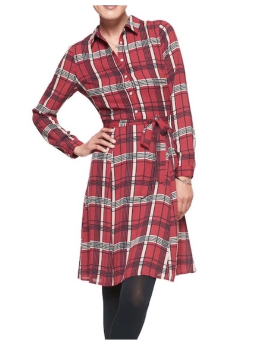 2 for $30 sale: Banana republic red plaid long sleeve button down shirt dress -
